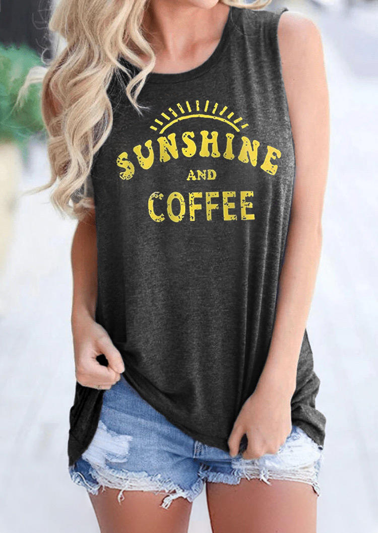 

Tank Tops Sunshine And Coffee O-Neck Casual Tank Top in Gray. Size
