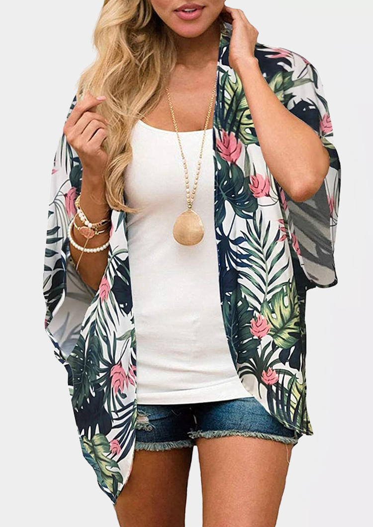 

Cardigans Floral Palm Leaf Casual Cardigan in Multicolor. Size