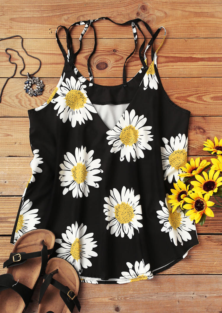 

Tank Tops Daisy Hollow Out Spaghetti Strap Camisole in Black. Size: ,M,L