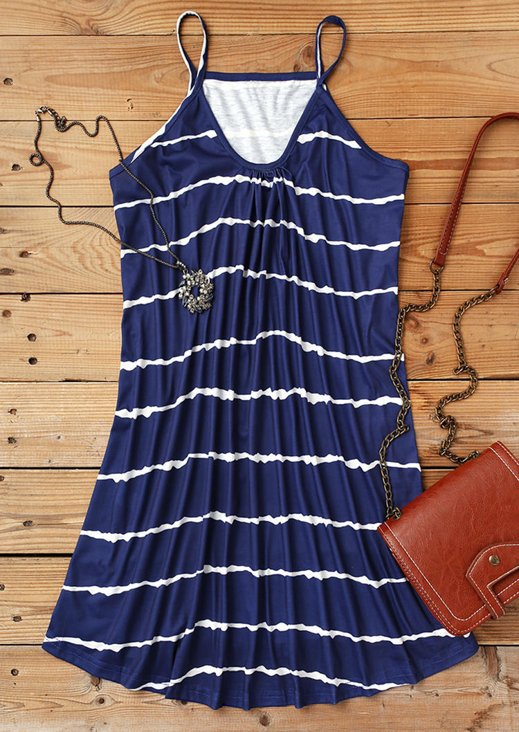 

Mini Dresses Striped Ruffled Spaghetti Strap Mini Dress in Blue. Size