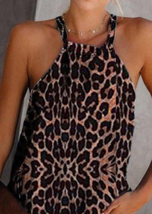 

Tank Tops Leopard Halter Tie Casual Tank Top in Leopard. Size