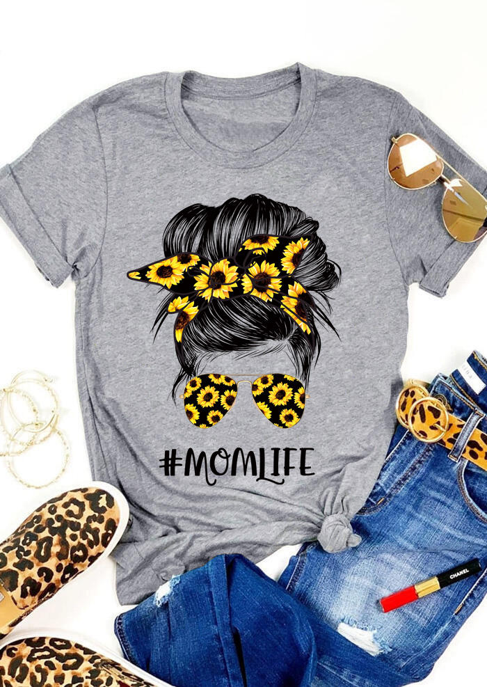 

T-shirts Tees Sunflower Glasses Mom Life T-Shirt Tee in Gray. Size