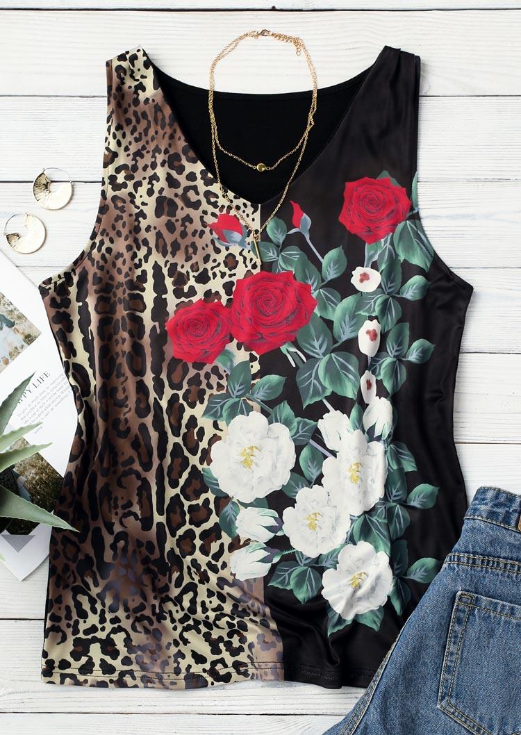 

Tank Tops Leopard Floral V-Neck Tank Top in Leopard. Size: ,M,L,XL