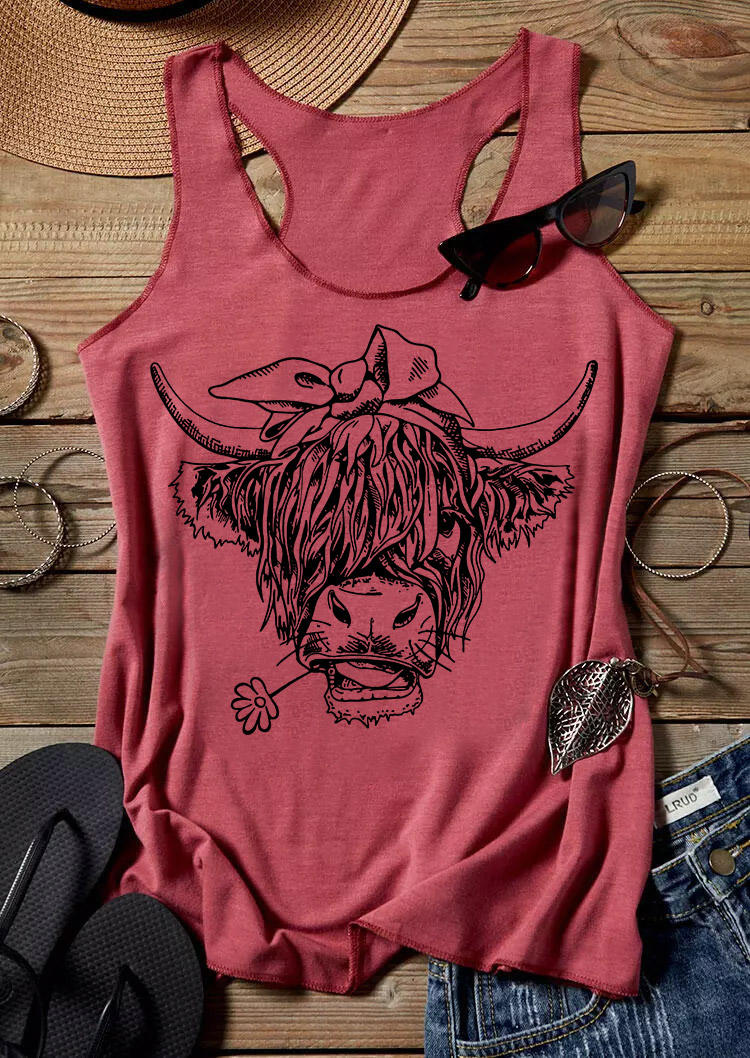 

Tank Tops Funny Cow Flower Casual Racerback Tank Top in Cameo Brown. Size