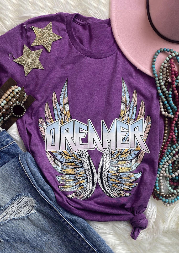 T-shirts Tees Vintage Wings Dreamer T-Shirt Tee in Purple. Size: L,M,S