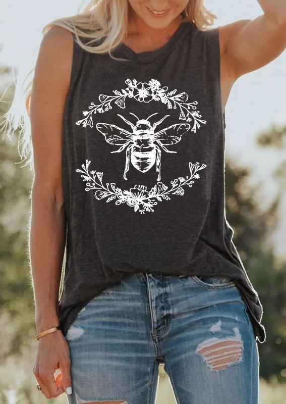 

Tank Tops Bee Floral Sleeveless Tank Top in Dark Grey. Size
