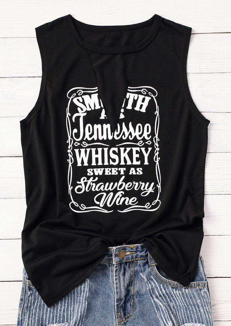 Tank Tops Whiskey Sweet As Strawberry Wine Hollow Out Tank Top in Black. Size: L,M,S,XL