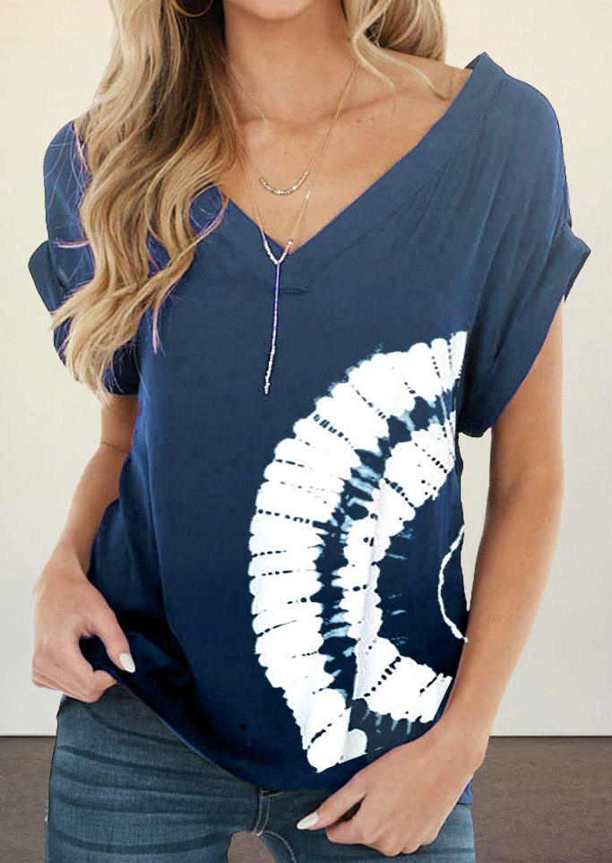 

Blouses Gradient Tie Dye V-Neck Blouse in Blue. Size