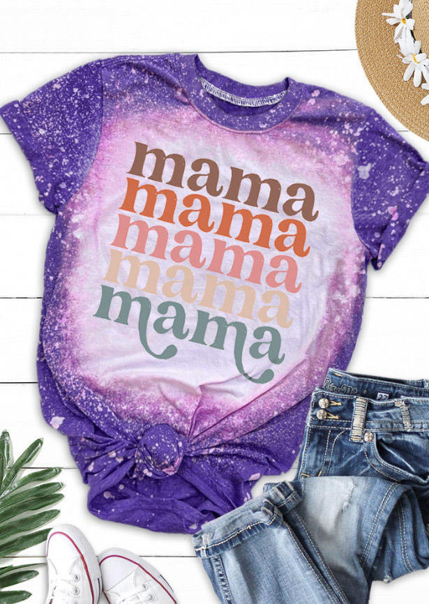 

T-shirts Tees Mama Bleached O-Neck T-Shirt Tee in Purple. Size: ,M