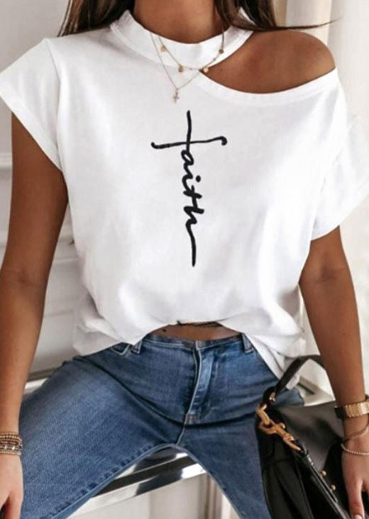 

Blouses Faith One Sided Cold Shoulder Blouse in White. Size: ,L