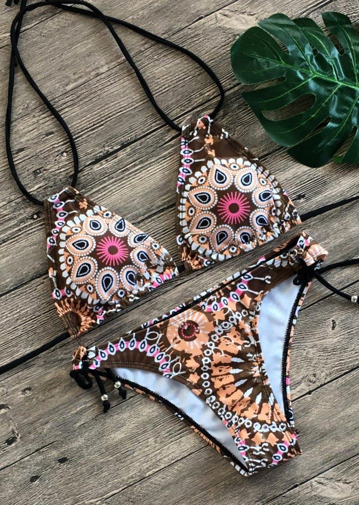 

Bikini Sets Ethnic Style Halter Bikini Set in Multicolor. Size