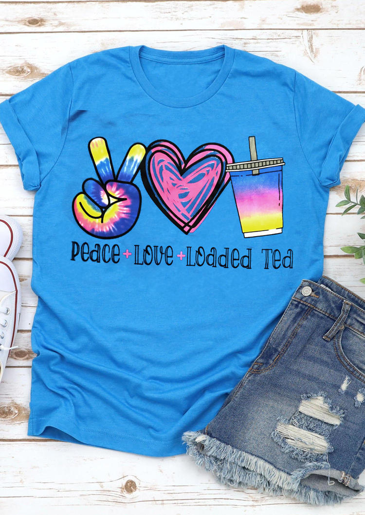 

T-shirts Tees Peace Love Loaded Tea Heart T-Shirt Tee in Blue. Size