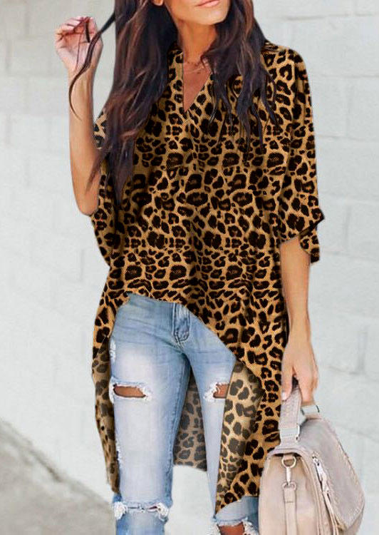 

Blouses Leopard Asymmetric V-Neck Blouse in Leopard. Size