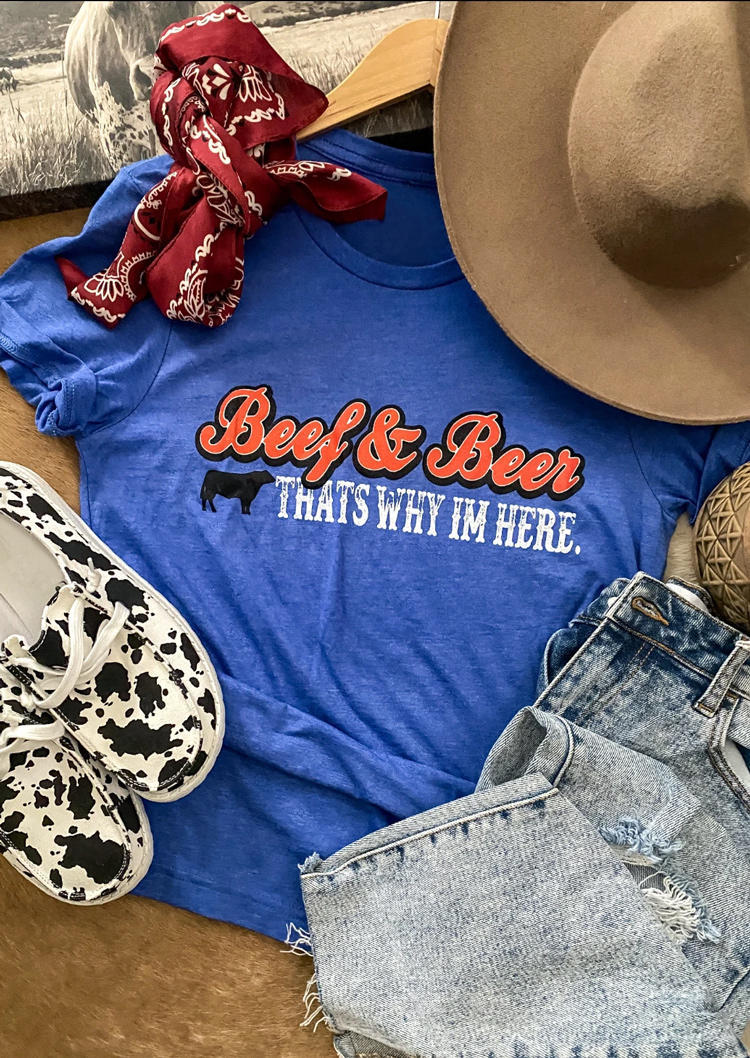 

T-shirts Tees Beef & Beer That's Why I' Here T-Shirt Tee in Blue. Size: ,L