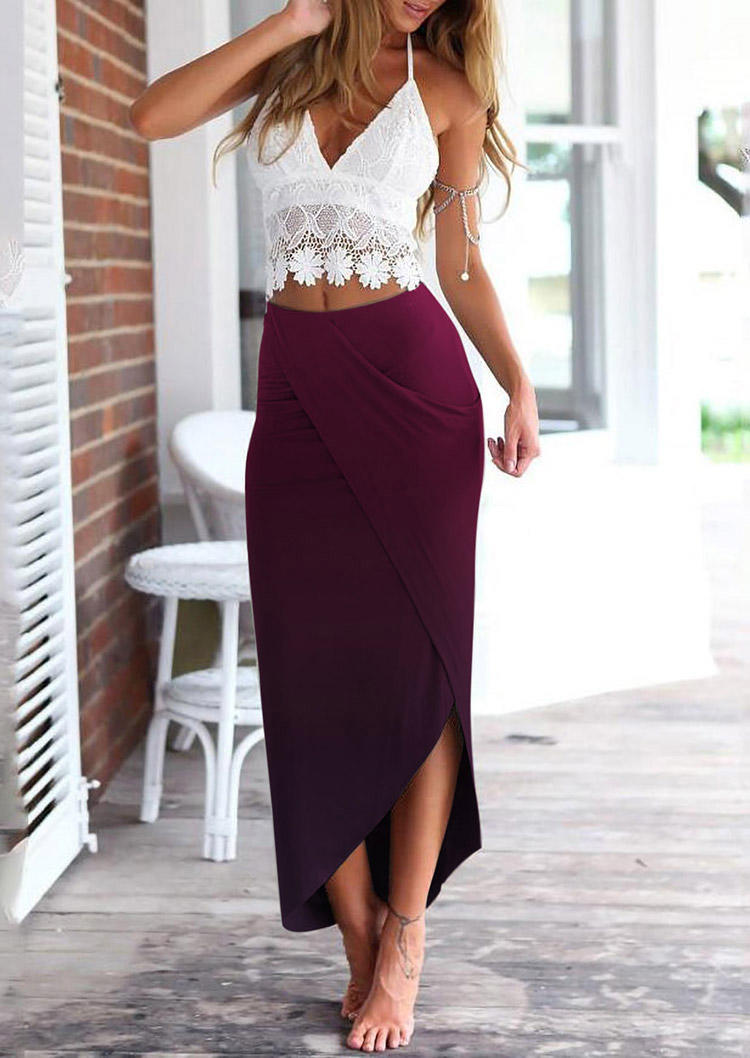 

Two-piece Dresses Lace Camisole And Gradient Long Skirt Outfit in Plum. Size