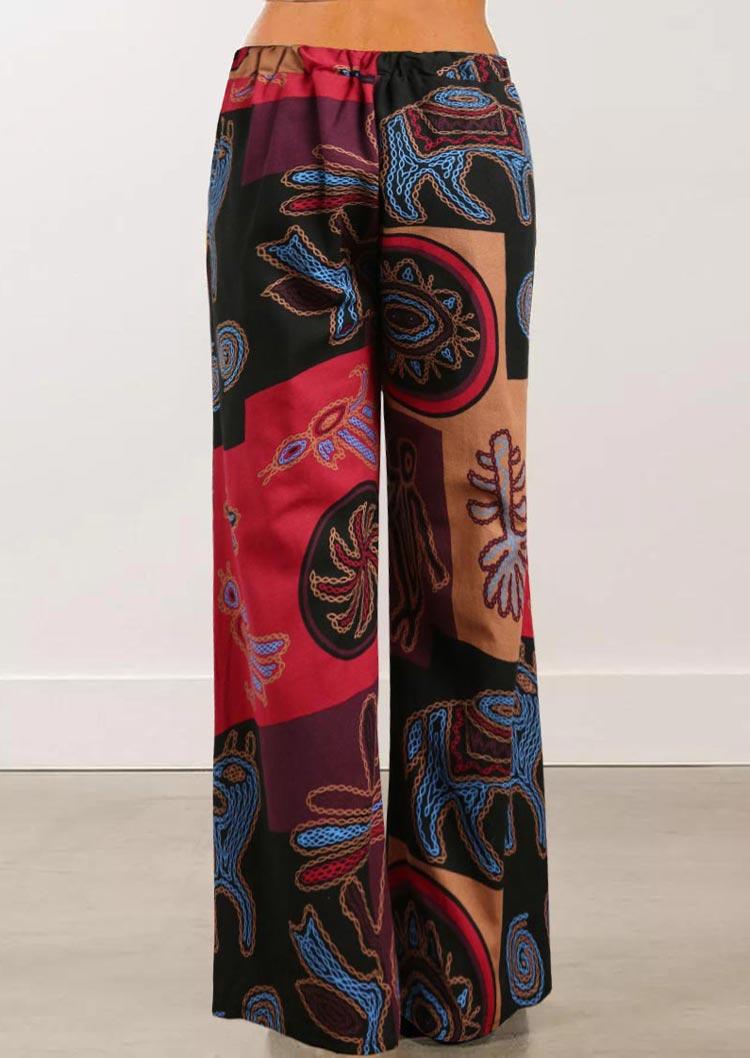 

Pants Vintage Printed Pocket Wide Leg Pants in Red. Size: ,M,L,XL