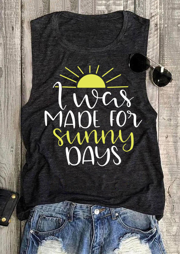 

Tank Tops I Was Made For Sunny Days Sunset Tank Top in Dark Grey. Size