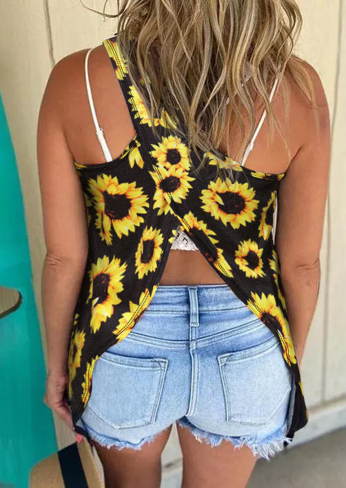 

Tank Tops Sunflower Open Back Casual Tank Top in Black. Size