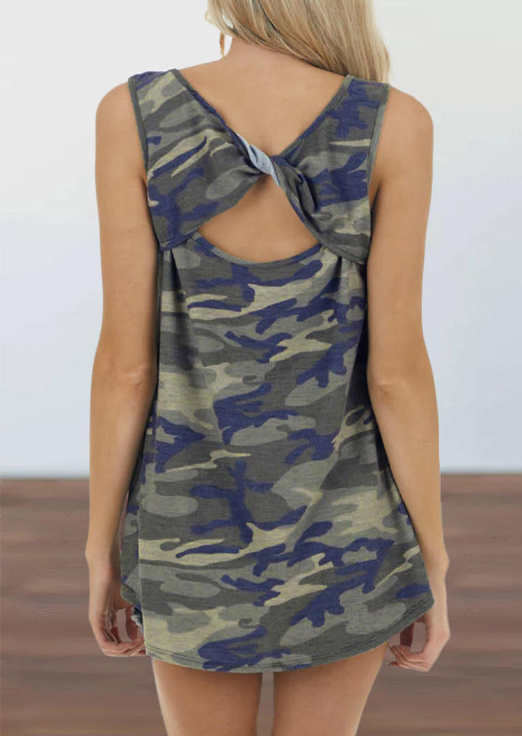 

Tank Tops Camouflage Back Twist Hollow Out Tank Top in Camouflage. Size