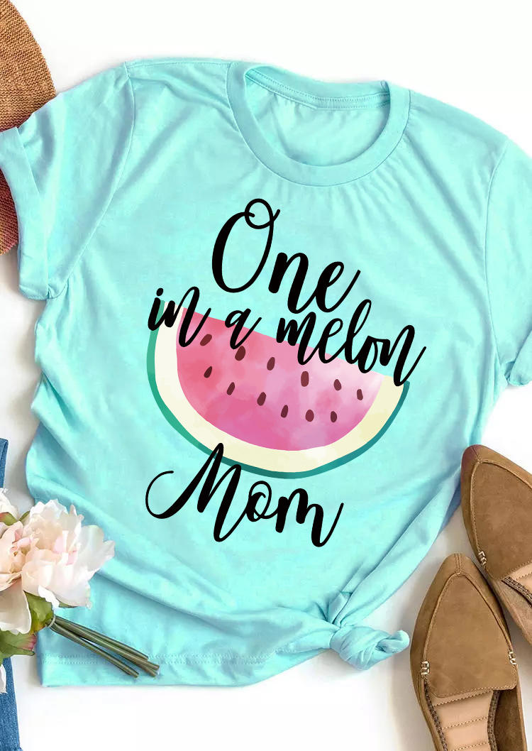 T-shirts Tees One In A Melon Mom Casual T-Shirt Tee in Lake Blue. Size: S,M,L,XL