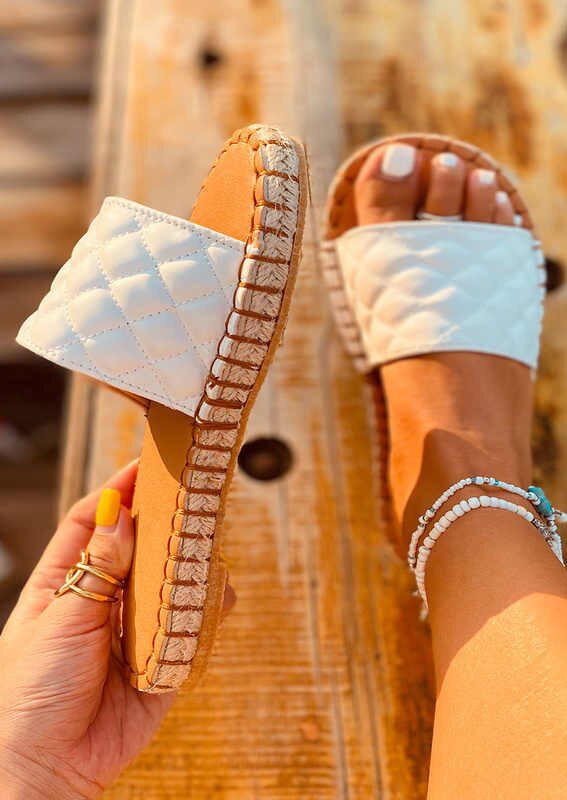 

Slippers PU Leather Open Toe Slip On Slippers in White. Size: ,41