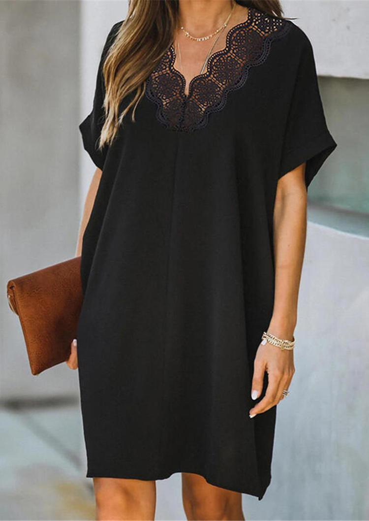 

Mini Dresses Lace Splicing Hollow Out Butterfly V-Neck Mini Dress in Black. Size