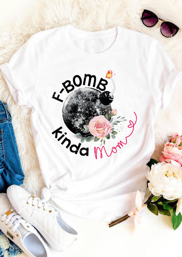 

T-shirts Tees F-Bomb Kinda Mom Floral T-Shirt Tee in White. Size: ,M,L