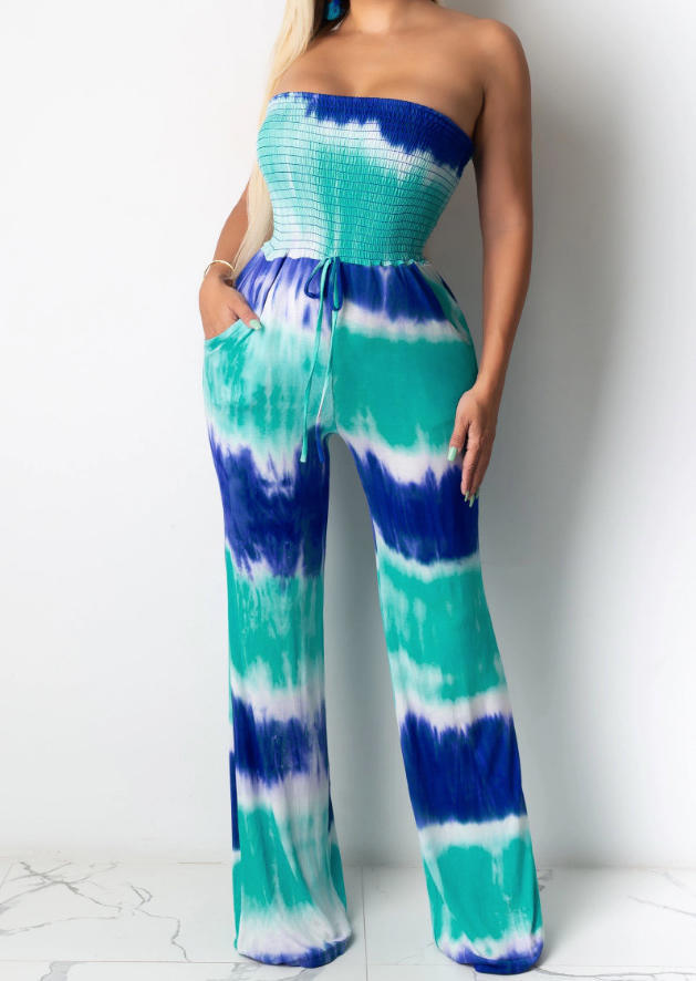 

Jumpsuits & Rompers Tie Dye Ruched Pocket Drawstring Strapless Jumpsuit in Multicolor. Size