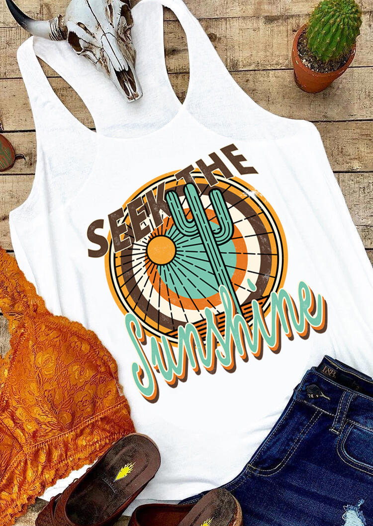

Tank Tops Seek The Sunshine Cactus Racerback Tank Top in White. Size: ,L,XL