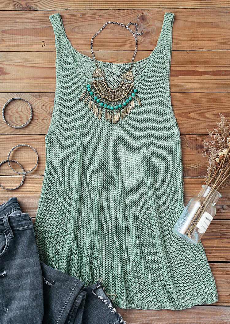 

Tank Tops Hollow Out Crochet Knitted Tank Top in Cyan. Size: ,M,L,XL