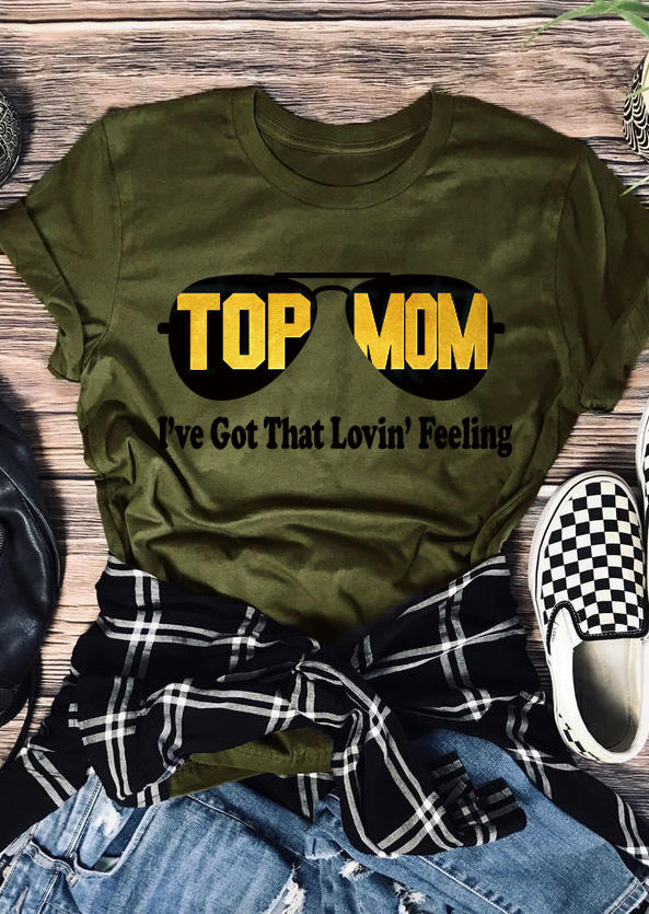 

T-shirts Tees Top Mom Glasses T-Shirt Tee in Army Green. Size: ,M,L