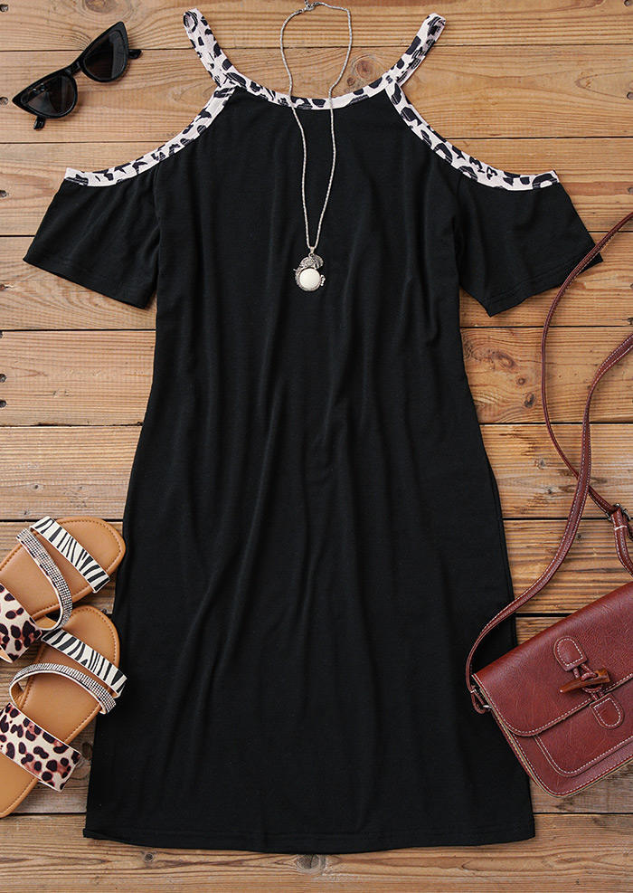 

Mini Dresses Leopard Cold Shoulder Mini Dress in Black. Size
