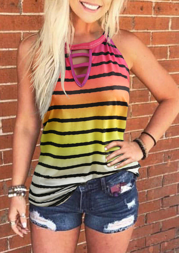

Tank Tops Gradient Striped Keyhole Neck Tank Top in Stripe. Size: ,M,L,XL