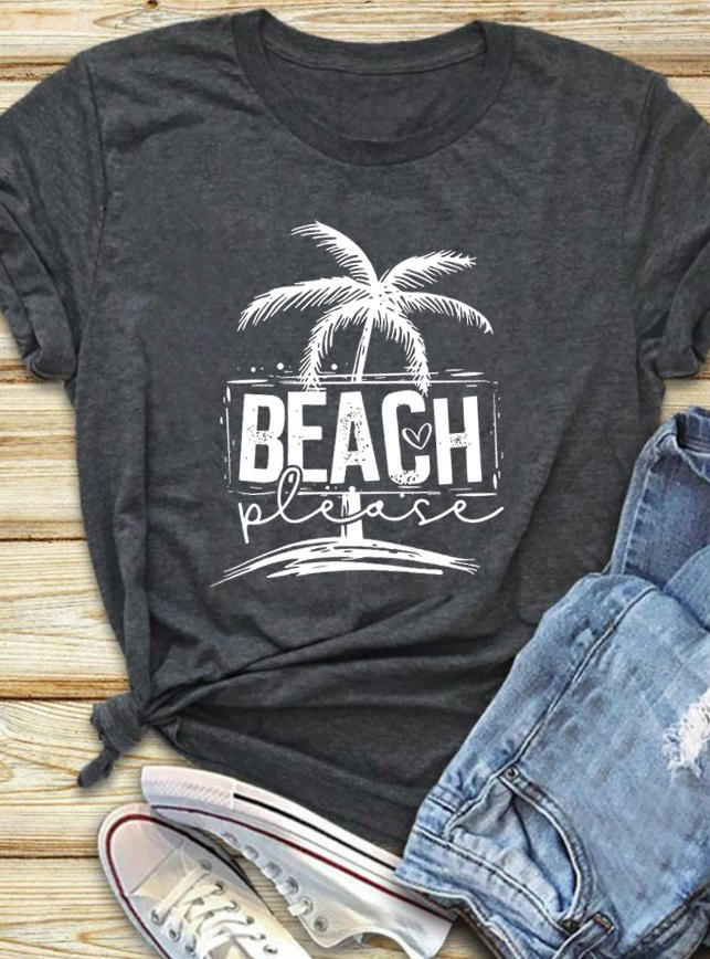 T-shirts Tees Beach Place Coconut Tree T-Shirt Tee in Dark Grey. Size: S