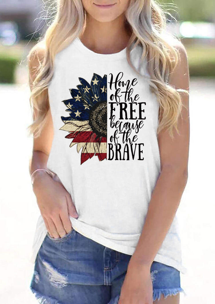 Sunflower American Flag Home Of The Free Because Of The Brave Tank - White