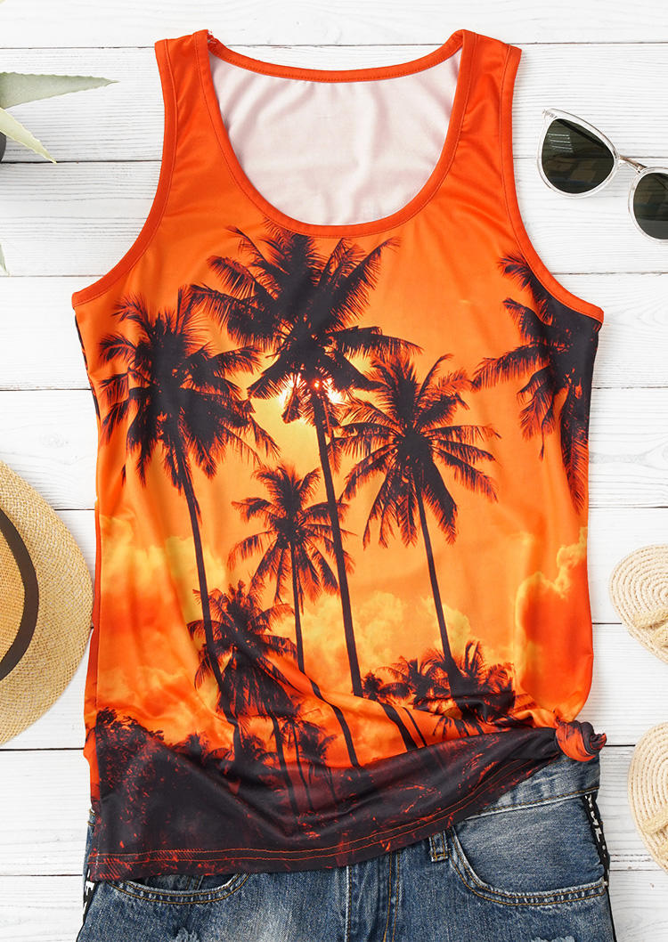 

Tank Tops Beach Sunset Palm Tree Tank Top in Orange. Size