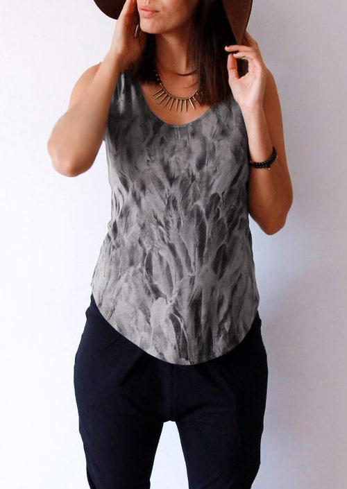 Tank Tops Open Back Lace Up Sleeveless Casual Tank Top in Gray. Size: M,L,XL