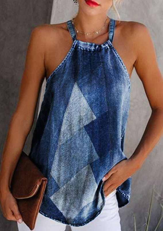 

Tank Tops Geometric Color Block Halter Tie Camisole in Multicolor. Size