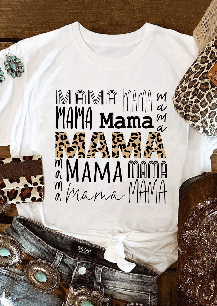 

T-shirts Tees Leopard Mama O-Neck T-Shirt Tee in White. Size