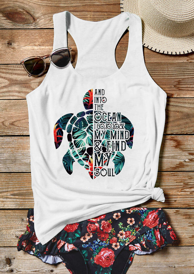 

Tank Tops I Go To Lose My Mind And Find My Soul Turtle Palm Tree Tank Top in White. Size