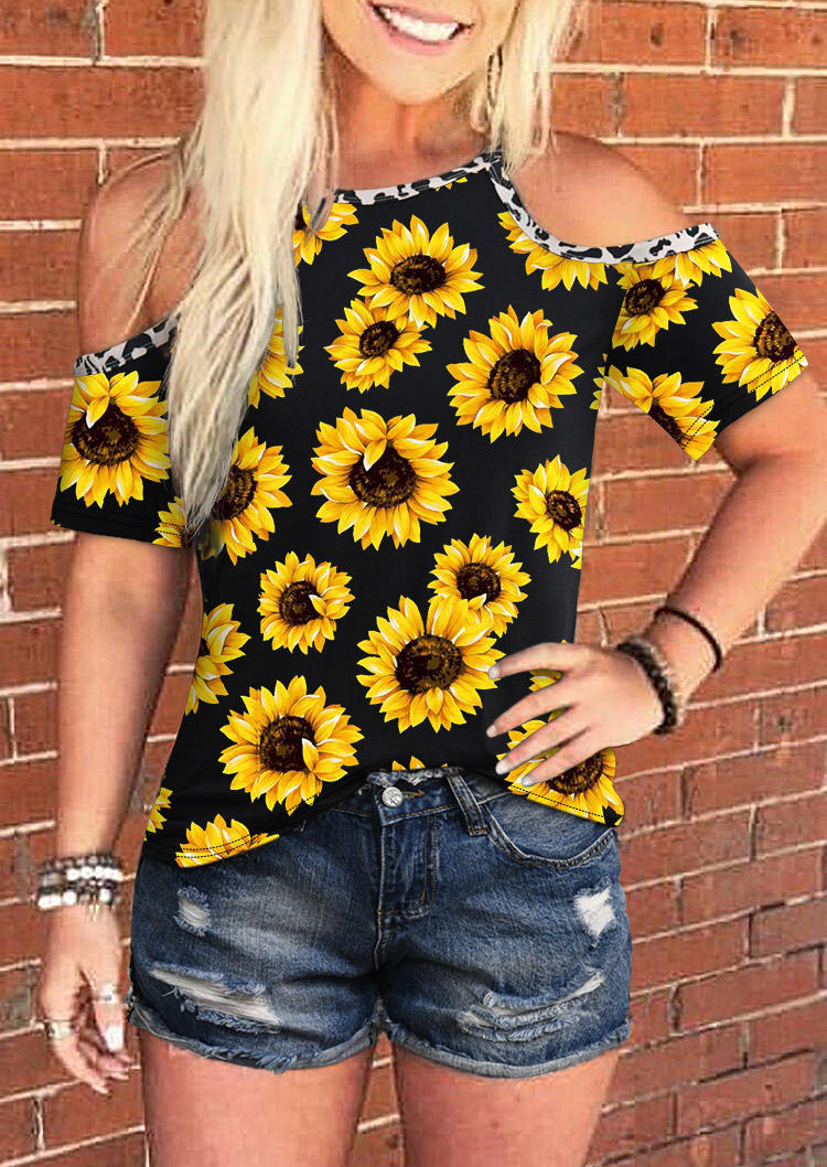

Blouses Sunflower Leopard Cold Shoulder Blouse in Black. Size