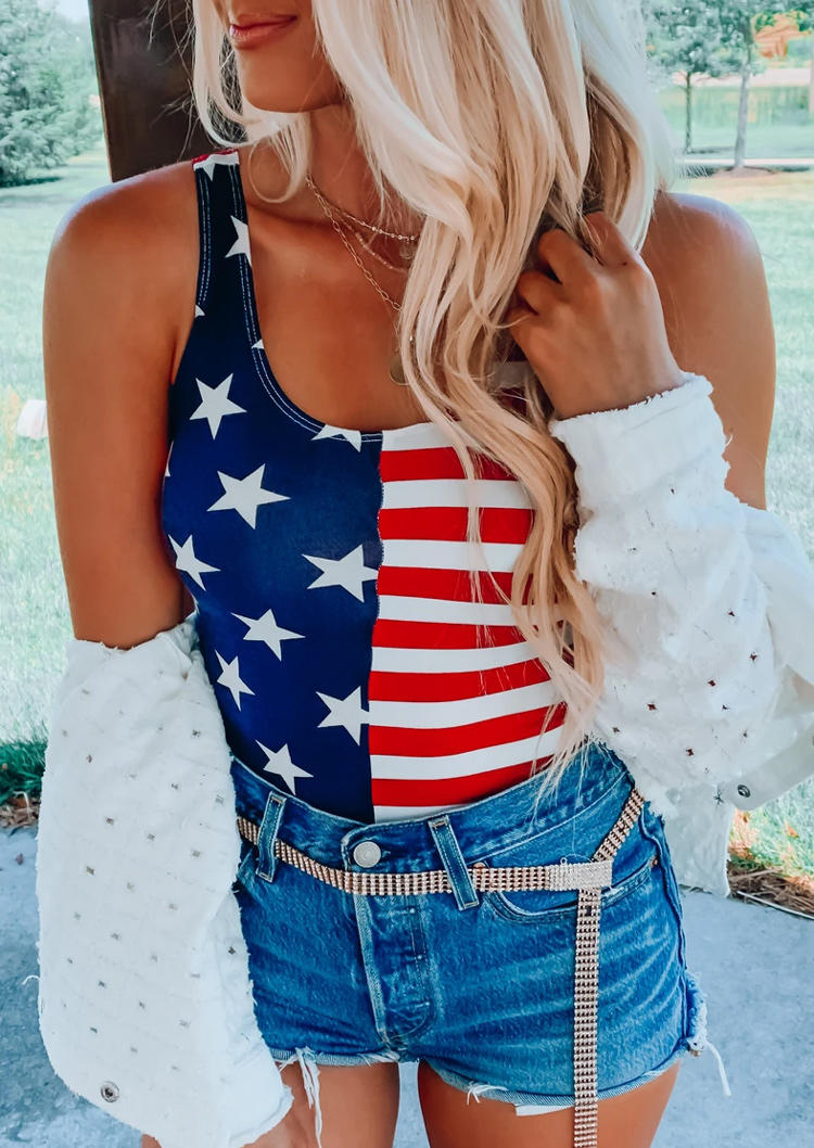 

Tank Tops American Flag Star Striped Tank Top in Multicolor. Size
