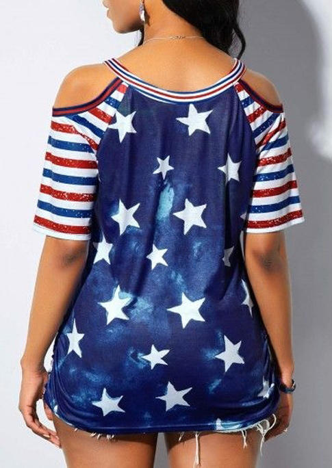 

Blouses American Flag Star Striped Cold Shoulder Blouse in Multicolor. Size: ,M