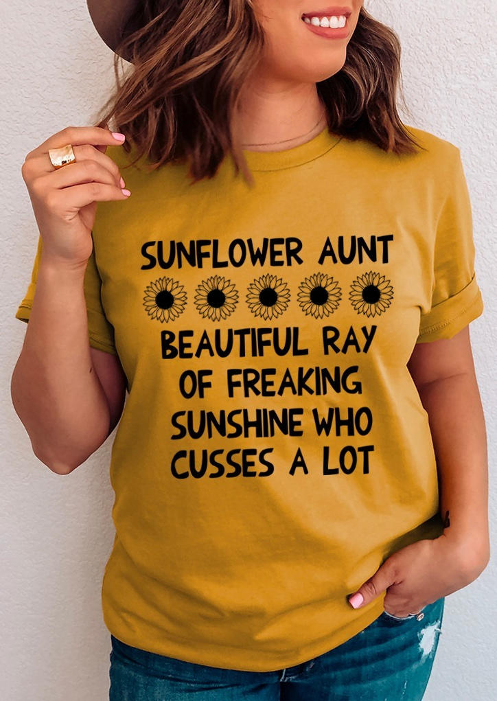 T-shirts Tees Sunflower Aunt Beautiful Ray O-Neck T-Shirt Tee in Yellow. Size: M