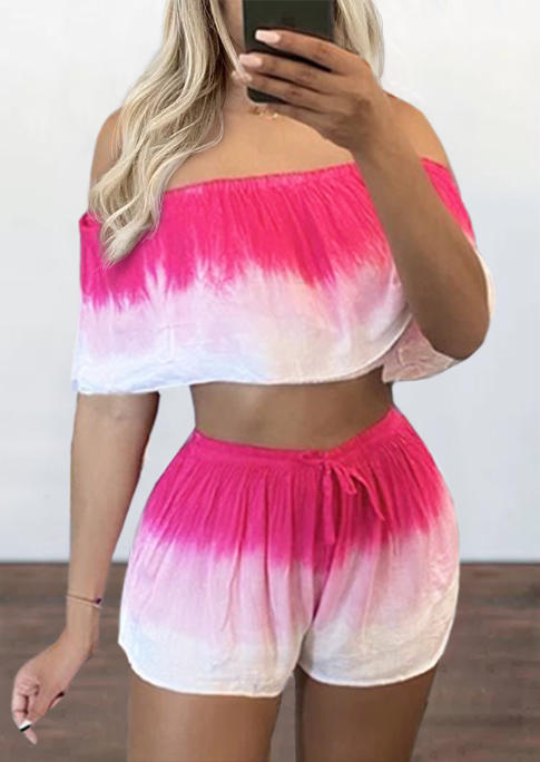

Two-Piece Sets Gradient Off Shoulder Crop Top And Drawstring Shorts Two-Piece Set in Multicolor. Size: ,L,XL
