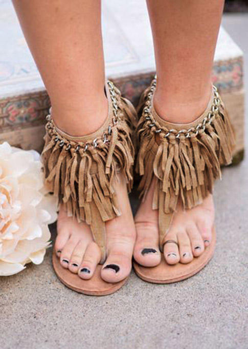 

Sandals Bohemian Tassel Flat Sandals in Light Brown. Size: ,38,39,40,41