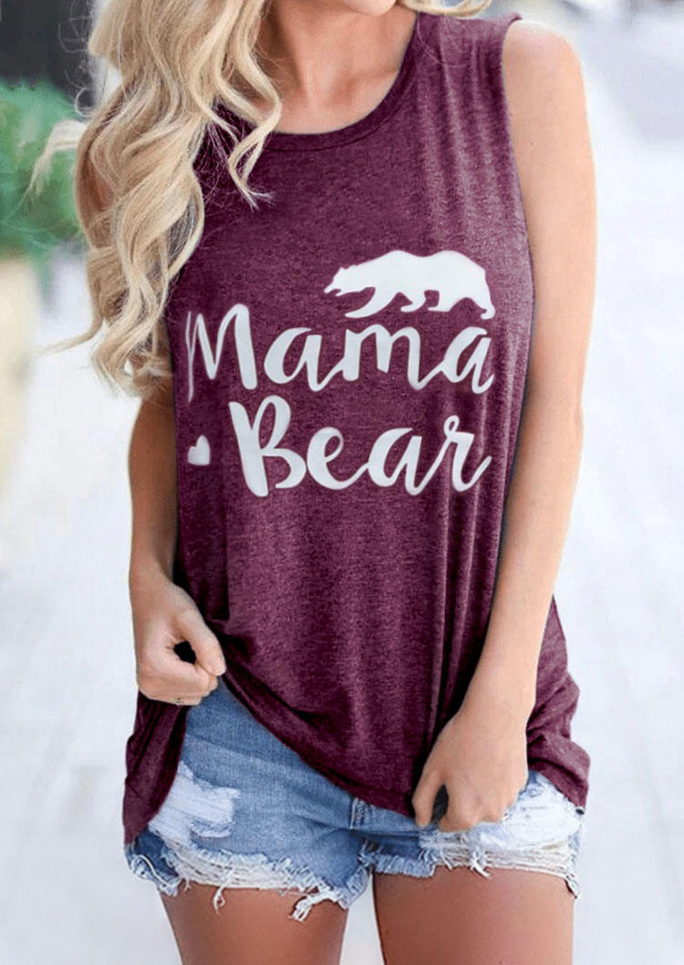 

Tank Tops Mama Bear O-Neck Sleeveless Tank Top in Plum. Size