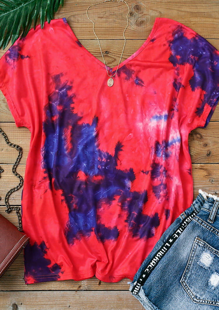 

Blouses Tie Dye Criss-Cross Open Back Wrap Blouse in Multicolor. Size: ,M,L