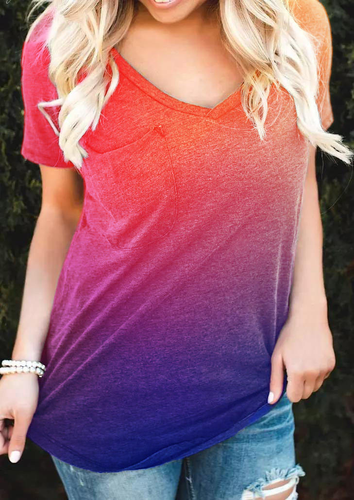 

T-shirts Tees Gradient Pocket V-Neck T-Shirt Tee in Multicolor. Size: ,XL