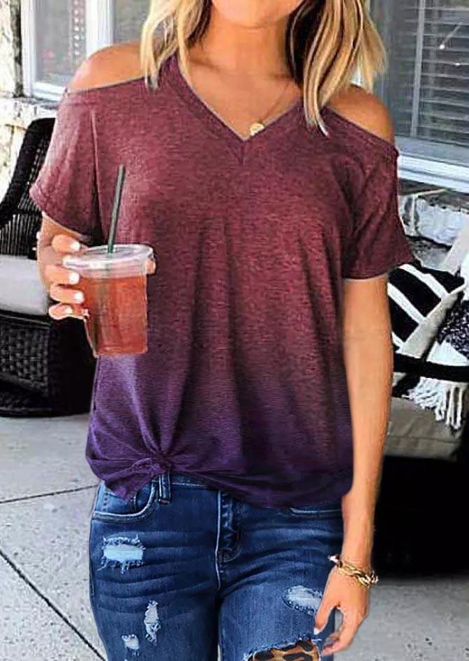 

Blouses Gradient Cold Shoulder V-Neck Blouse in Multicolor. Size